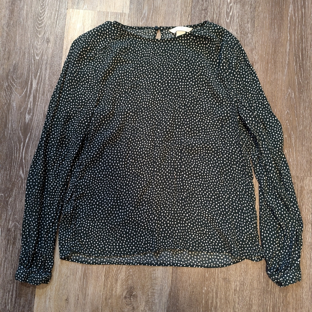 H&M Green Blouse with White Polka Dots